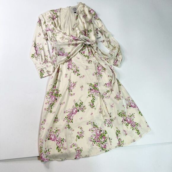 Sage Collective Wrap Dress Womens 4 Full Bloom Floral Tie Waist Long Sleeve - Picture 1 of 11